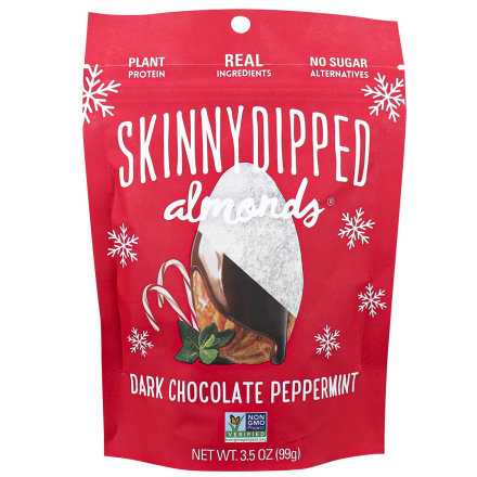 Front of Skinny Dipped Almonds Dark Chocolate Peppermint, 99g