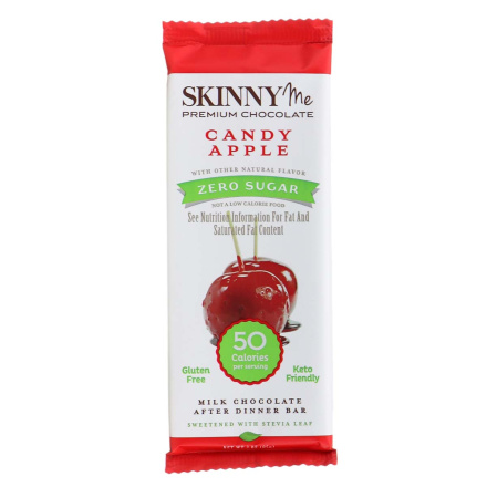 Front of SkinnyMe Zero Sugar Candy Apple Milk Chocolate After Dinner Bar, 85g