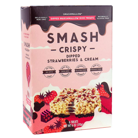 Smashmallow Smash Crispy Chocolate Dipped Strawberries & Cream, 6 bars