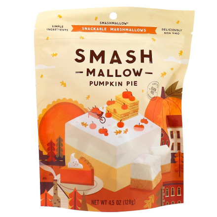 Front of Smashmallow Snackable Marshmallows Pumpkin Pie, 128g
