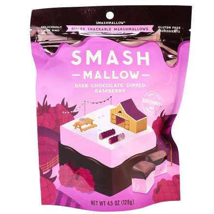 SmashMallow Dark Chocolate Dipped Raspberry Marshmallows, 128g