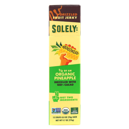 Front of Solely Organic Drizzled Fruit Jerky Pineapple