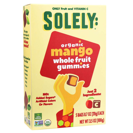 Front of Solely Organic Mango Whole Fruit Gummies, 100g