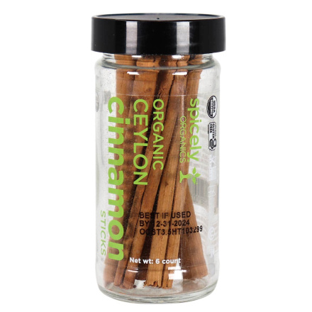 Front of Spicely Organics Ceylon Cinnamon Sticks, 6 count