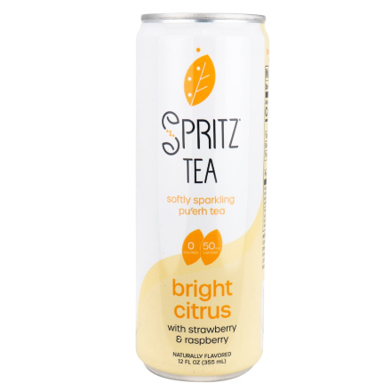 Front of Spritz Tea Softly Sparkling Pu’erh Tea Bright Citrus, 355mL