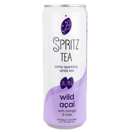 Front of Spritz Tea Softly Sparkling White Tea Wild Acai, 355mL