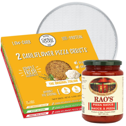 Front of Cauliflower Pizza Crust Starter Kit with Perfect Pizza Pan