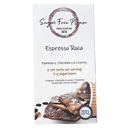 Front of Sugar Free Please Keto Espresso Roca Brittle, 100g