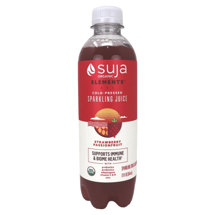 Front of Suja Organic Cold-Pressed Sparkling Juice Strawberry Passion Fruit
