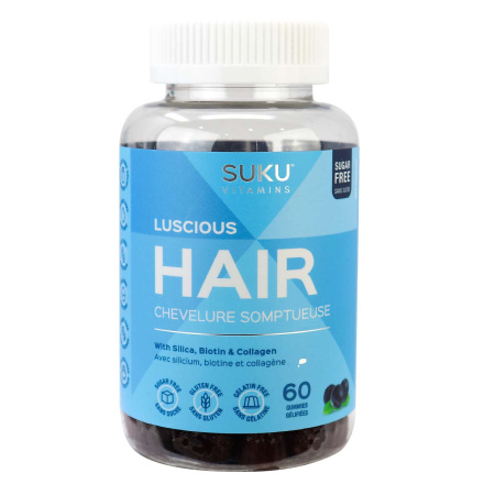 SUKU Vitamins Sugar-Free Gummies Luscious Hair with Biotin, Collagen, Silicon & Folate, 60 Gummies