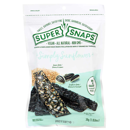 Front of Super Snaps Vegan Simply Sunflower Seaweed Snack, 30g