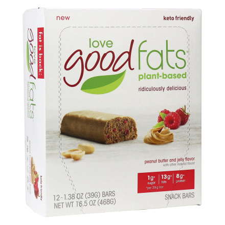 Love Good Fats Keto Bars Peanut Butter & Jelly, 12 Bars