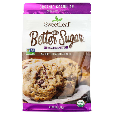 Front of SweetLeaf Organic Better than Sugar! Granular Sweetener for Baking, 400g