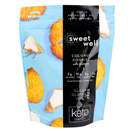 Front of Sweetwell Keto Coconut Cookies with Collagen, 90g