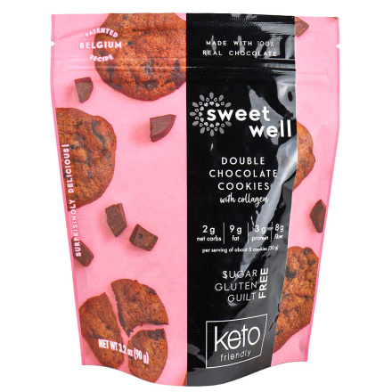 Front of Sweetwell Keto Cookies with Collagen Double Chocolate, 90g