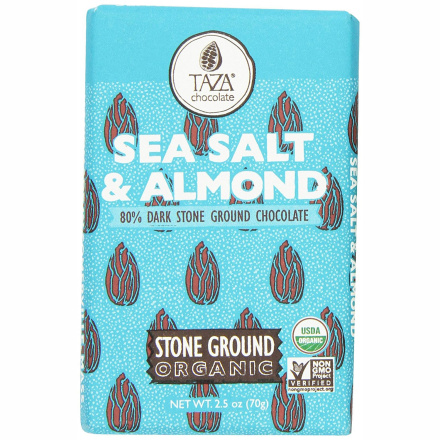 Taza Stone-Ground Organic 80% Dark Chocolate Bar Sea Salt & Almond, 70g