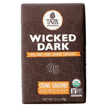 Taza Stone Ground Organic 95% Dark Chocolate Bar Wicked Dark, 70g