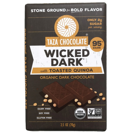 Taza Organic 95% Wicked Dark Chocolate Bar with Quinoa, 70g