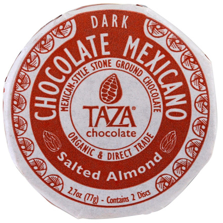 Taza Organic Mexican-Style Stone Ground Dark Chocolate Disc Salted Almond, 77g
