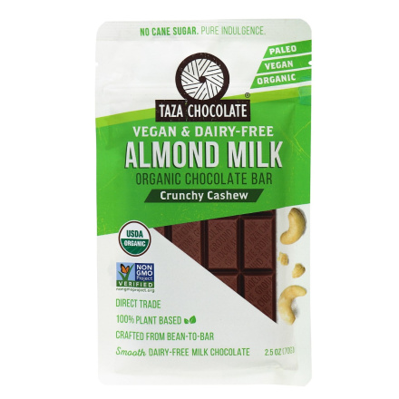 Taza Organic Almond Milk Chocolate Crunchy Cashew, 70g