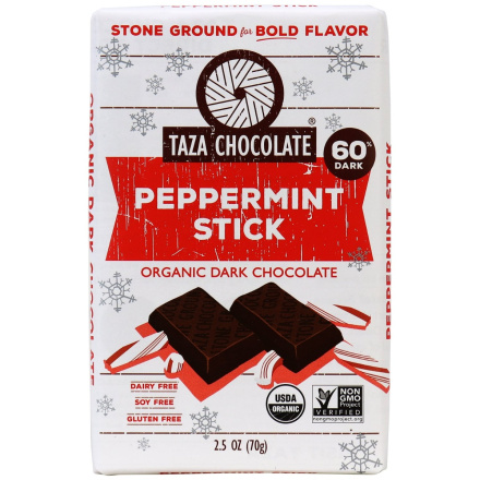 Taza Organic Peppermint Stick Dark Chocolate Bar, 70g