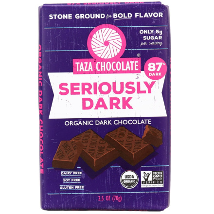 Taza Organic 87% Seriously Dark Chocolate Bar, 70g