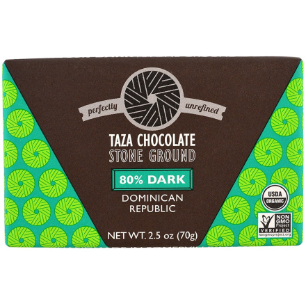 Taza Organic Dominican 80% Dark Chocolate Bar, 70g