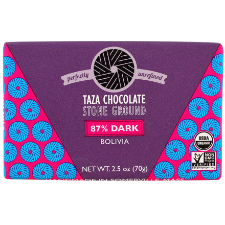 Taza Organic Bolivian 87% Dark Chocolate Bar, 70g