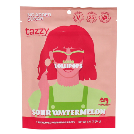 Front of Tazzy Sugar Free Sour Watermelon Lollipops