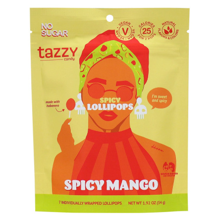 Front of Tazzy Sugar Free Spicy Mango Lollipops