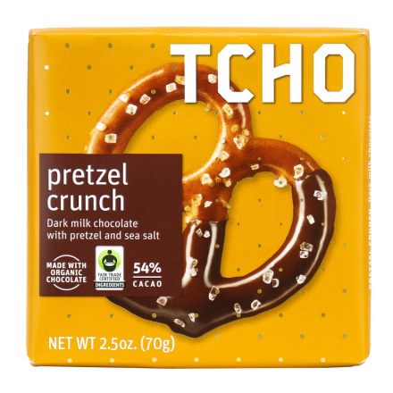 TCHO Pretzel Crunch Dark Milk Chocolate Bar, 70g