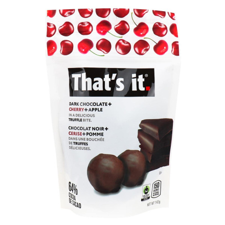 Front of That’s It. Dark Chocolate + Cherry + Apple Truffle Bites, 142g