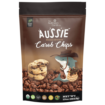 Front of The Australian Carob Co. Aussie Semi-Sweet Carob Chips, 283.5g