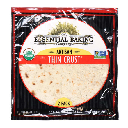 Front of The Essential Baking Company Organic Artisan Thin Crust, 2 Pack