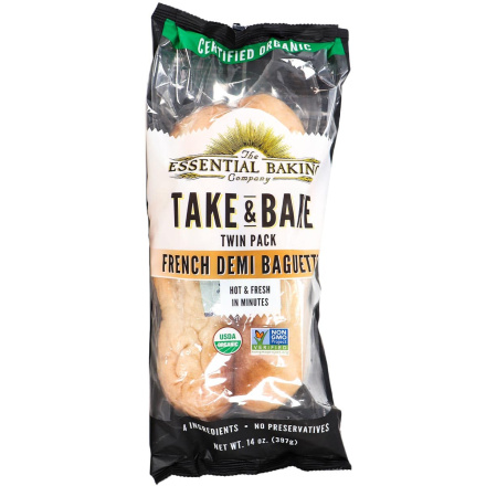 Front of The Essential Baking Company Take & Bake French Demi Baguettes, 2 Pack
