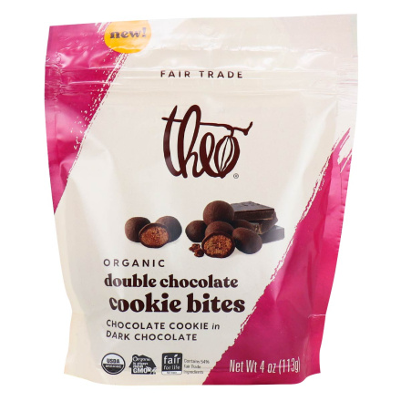 Front of Theo Organic Double Chocolate Cookie Bites, 113g