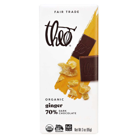 Theo Organic 70% Dark Chocolate with Ginger, 85g