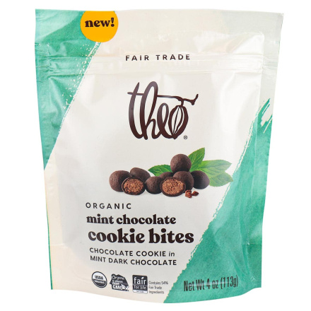 Front of Theo Organic Mint Chocolate Cookie Bites, 113g