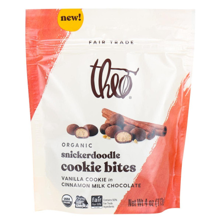 Front of Theo Organic Snickerdoodle Cookie Bites, 113g