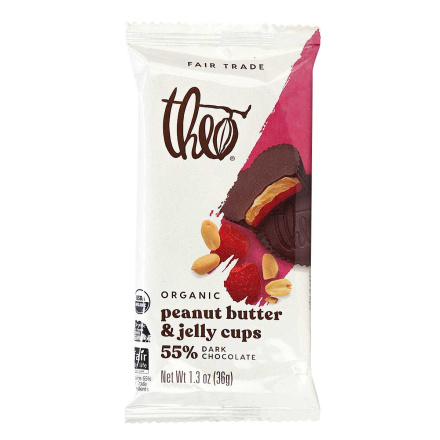 Theo Organic 55% Dark Chocolate Peanut Butter & Jelly Cups, 36g