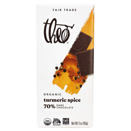 Theo Organic 70% Dark Chocolate with Turmeric Spice, 85g
