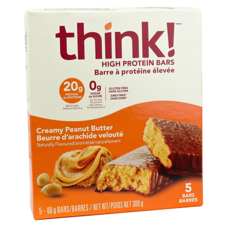 Front of Think! High Protein Bars Creamy Peanut Butter, 5 Bars
