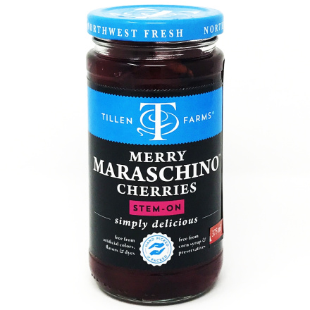 Tillen Farms Pitted & Stem-On Merry Maraschino Cherries, 383g