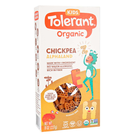 Front of Tolerant Kids Organic Chickpea Pasta Alphaland, 227g