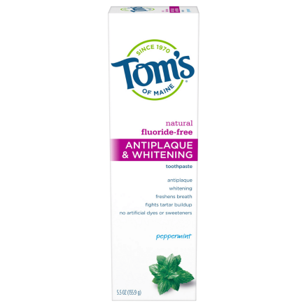 Tom's of Maine Antiplaque & Whitening Fluoride-Free Toothpaste Peppermint, 155g