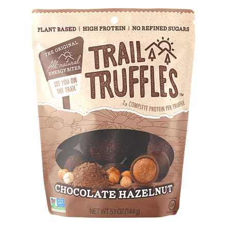Front of Trail Truffles Plant-Based Truffle Pouch Chocolate Hazelnut, 144g