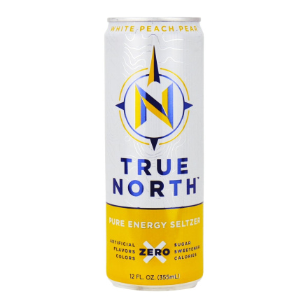 Front of True North Plant-Based Energy Drink White Peach Pear