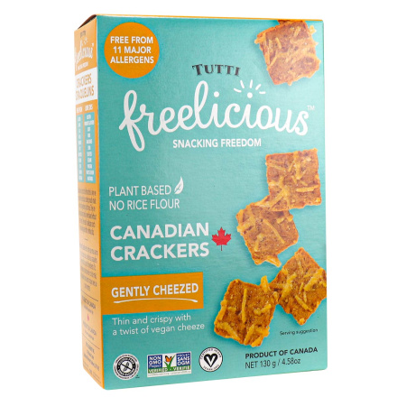 Front of Tutti Gourmet Freelicious Plant-Based Canadian Crackers Gently Cheezed, 130g