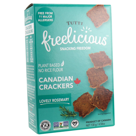 Front of Tutti Freelicious Plant-Based Canadian Crackers Lovely Rosemary, 130g
