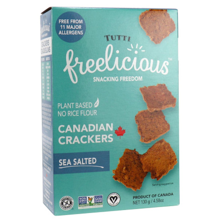 Front of Tutti Freelicious Plant-Based Canadian Crackers Sea Salted, 130g
